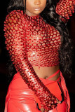 Red Fashion Solid Hollowed Out O Neck Tops