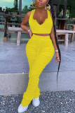 Yellow venetian Fashion adult England Ma'am Solid Two Piece Suits pencil Sleeveless Two Pieces