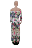 Green Sexy Print Patchwork Off the Shoulder Regular Jumpsuits