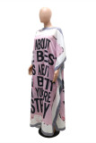 Pink Fashion Casual Letter Print Basic O Neck Long Dress