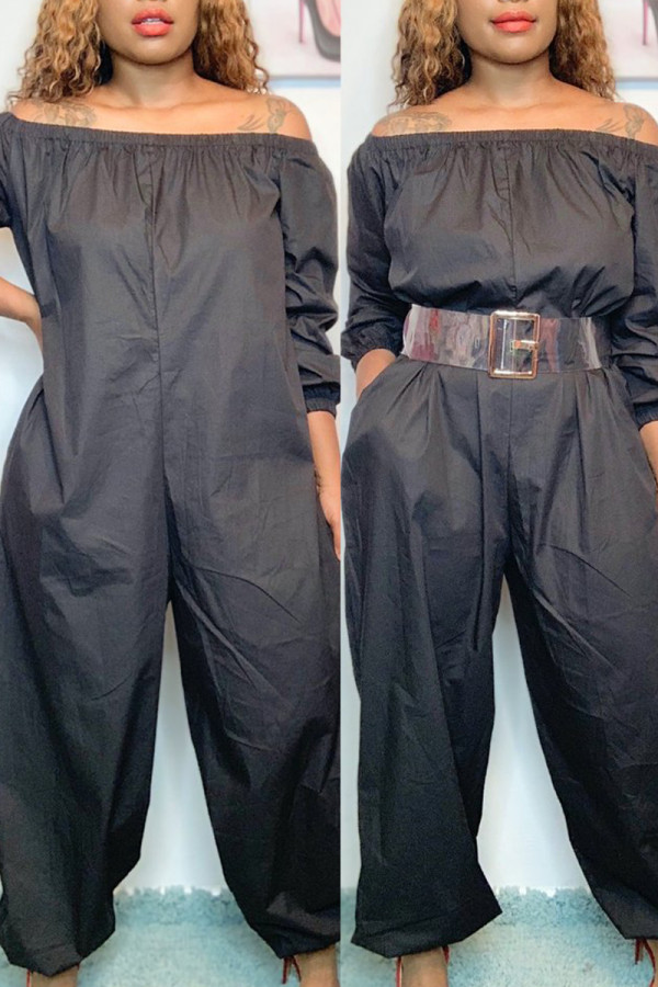 Black Casual Solid Patchwork Off the Shoulder Harlan Jumpsuits