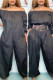 Black Casual Solid Patchwork Off the Shoulder Harlan Jumpsuits
