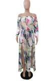 Green Sexy Print Patchwork Off the Shoulder Regular Jumpsuits