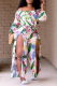Green Sexy Print Patchwork Off the Shoulder Regular Jumpsuits