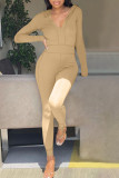 Ginger Casual Solid Patchwork Hooded Collar Skinny Jumpsuits