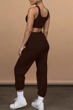 Pink Casual Sportswear Solid Patchwork U Neck Sleeveless Two Pieces