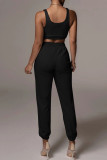 Pink Casual Sportswear Solid Patchwork U Neck Sleeveless Two Pieces
