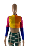 Pink Casual Solid Patchwork Half A Turtleneck T-Shirts