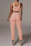 Pink Casual Sportswear Solid Patchwork U Neck Sleeveless Two Pieces