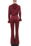 Pink Casual Solid Patchwork Hooded Collar Long Sleeve Two Pieces