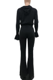 Pink Casual Solid Patchwork Hooded Collar Long Sleeve Two Pieces