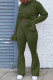 Army Green Casual Solid Patchwork Hooded Collar Long Sleeve Two Pieces