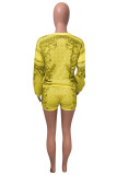 Yellow Fashion Casual Print Basic O Neck Long Sleeve Two Pieces