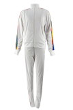 White Casual Solid Patchwork Zipper Collar Long Sleeve Two Pieces