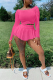 Pink Fashion Casual Solid Basic Off the Shoulder Two Pieces