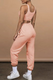Pink Casual Sportswear Solid Patchwork U Neck Sleeveless Two Pieces