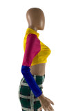 Pink Casual Solid Patchwork Half A Turtleneck T-Shirts