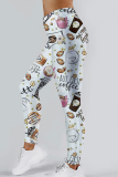 White Casual Print Patchwork Skinny High Waist Pencil Full Print Bottoms