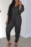 Orange Casual Solid Patchwork Buttons Turn-back Collar Regular Jumpsuits