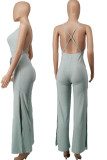 Red Sexy Solid Patchwork Backless Slit V Neck Straight Jumpsuits