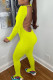 Yellow Sexy Solid Split Joint Backless Slit U Neck Skinny Jumpsuits