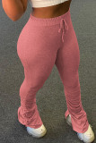 Pink Casual Solid Patchwork Fold Regular High Waist Pencil Solid Color Bottoms