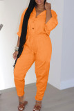 Orange Casual Solid Patchwork Buttons Turn-back Collar Regular Jumpsuits
