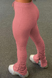 Pink Casual Solid Patchwork Fold Regular High Waist Pencil Solid Color Bottoms