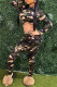 Army Green Casual Camouflage Print Patchwork Hooded Collar Long Sleeve Two Pieces