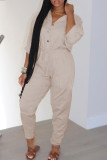 Orange Casual Solid Patchwork Buttons Turn-back Collar Regular Jumpsuits