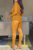 Ginger Casual Solid Patchwork Hooded Collar Skinny Jumpsuits
