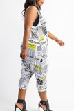 White Fashion Casual Print Basic Spaghetti Strap Regular Jumpsuits