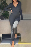 Ginger Casual Solid Patchwork Hooded Collar Skinny Jumpsuits