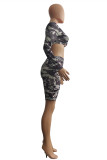 Camouflage Sexy Casual Camouflage Print Basic V Neck Long Sleeve Two Pieces