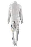White Casual Solid Patchwork Zipper Collar Long Sleeve Two Pieces