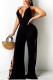 Black Sexy Solid Patchwork Backless Slit V Neck Straight Jumpsuits