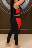Red Sexy Solid Patchwork Fold Contrast U Neck Two Pieces