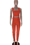 Red Sexy Solid Patchwork Fold Contrast U Neck Two Pieces