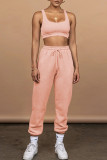 Pink Casual Sportswear Solid Patchwork U Neck Sleeveless Two Pieces
