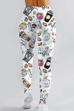 White Casual Print Patchwork Skinny High Waist Pencil Full Print Bottoms