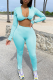 Blue Sexy Solid Patchwork V Neck Long Sleeve Two Pieces