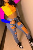 Pink Casual Solid Patchwork Half A Turtleneck T-Shirts