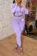 Purple Fashion Casual Print Basic Hooded Collar Long Sleeve Two Pieces