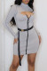 Grey Sexy Solid Hollowed Out Patchwork Zipper Half A Turtleneck Pencil Skirt Dresses