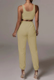 Pink Casual Sportswear Solid Patchwork U Neck Sleeveless Two Pieces