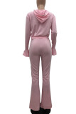 Pink Casual Solid Patchwork Hooded Collar Long Sleeve Two Pieces