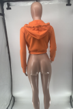 Tangerine Red Sexy Solid Patchwork Hooded Collar Tops