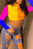 Pink Casual Solid Patchwork Half A Turtleneck T-Shirts