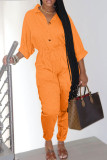 Orange Casual Solid Patchwork Buttons Turn-back Collar Regular Jumpsuits