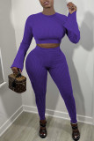 Purple Sexy Solid Split Joint O Neck Long Sleeve Two Pieces